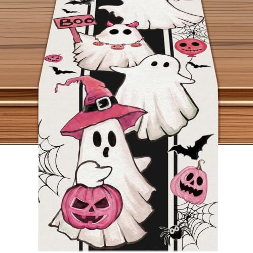 Halloween Pink Ghost Table Runner 72x13 Inch Spooky Cute Fall Decor Variation of THIS listing