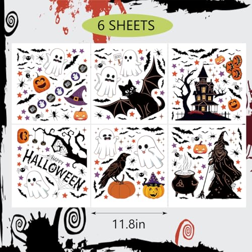 Halloween Window Stickers Set - Double-Sided PVC Decorations for Holiday Party