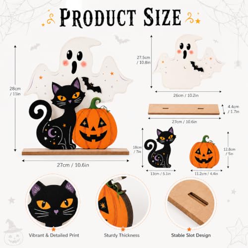 Halloween Wooden Decor Set - Ghost, Black Cat & Pumpkin Farmhouse Table Centerpieces