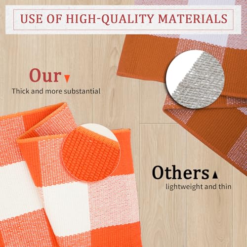 Fall Buffalo Plaid Rug 3x5 Ft - Orange White Indoor Outdoor Rug - Variation: 3' x 5' Rectangular, Orange & White
