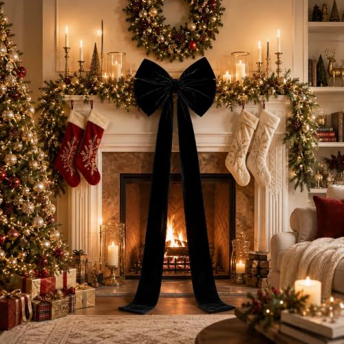 Giant Black Velvet Christmas Bow - Gothic Holiday Tree Topper & Decor