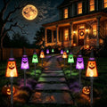 Halloween Solar Ghost Pathway Lights Set - Waterproof Outdoor Decor, 12 Pack, Orange Purple Green Variations