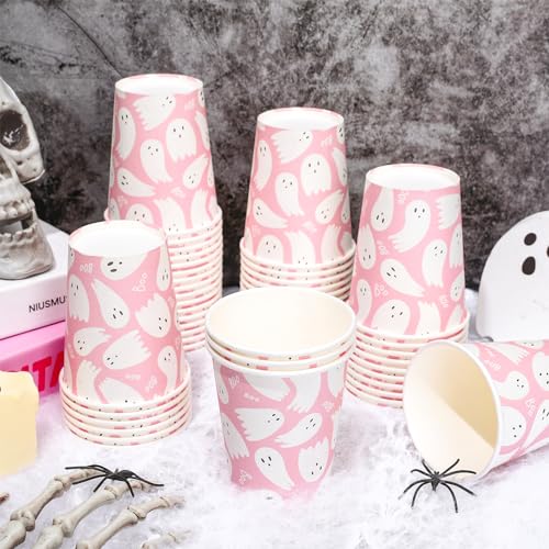 Pink Ghost Paper Cups 9oz Halloween Party Disposable Cups 50 Pack