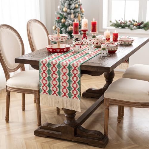 Christmas Boho Table Runner 12x72 Inches - Green Lantern Holiday Decor