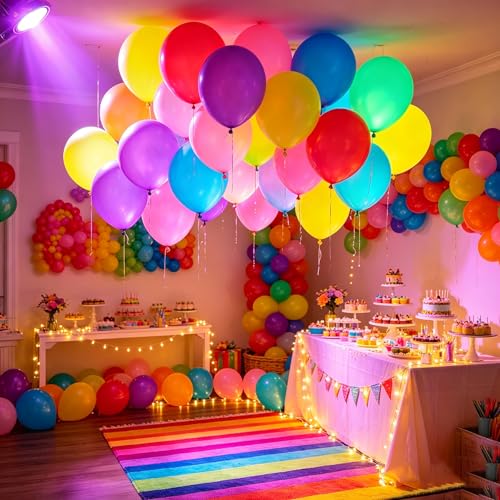 120 PCS 12-Inch Neon Glow Balloons UV Blacklight Reactive Latex Decor