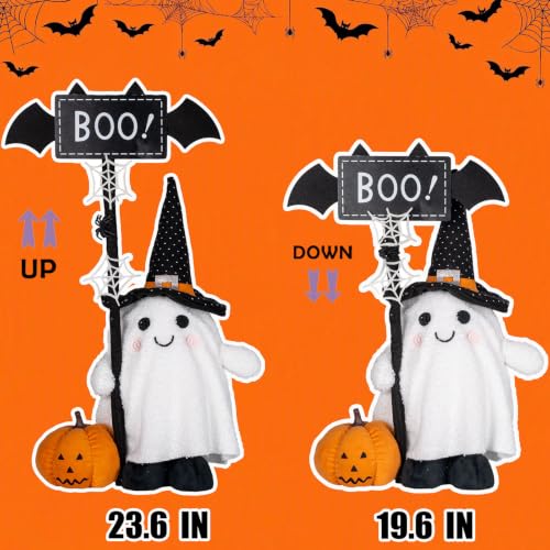 Halloween Ghost Plush Decor with Adjustable Sign and Pumpkin - Indoor Outdoor Welcome Ornament