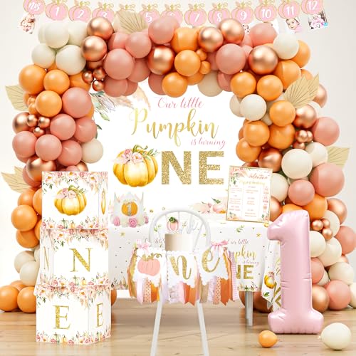 First Birthday Pumpkin Party Decorations Set for Fall Halloween Thanksgiving - 133pcs Autumn Theme