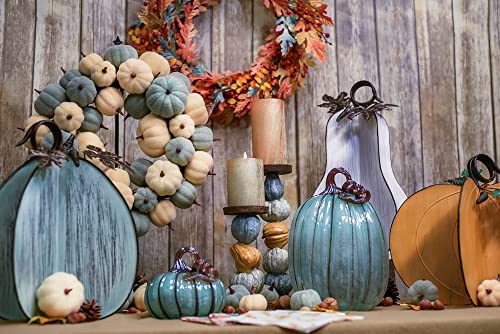 Handblown Glass Pumpkin Tabletop Décor - Blue Autumn, 7.5 x 11 Inches