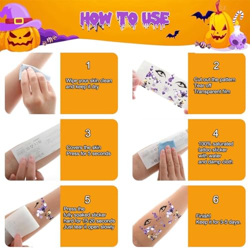 Halloween Temporary Face & Body Tattoos for Kids Adults 10 Sheets Party Favors