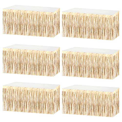 Champagne Gold Metallic Foil Fringe Table Skirts 6 Pack 29x108 Inches for Wedding & Party Decor