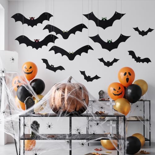 White Halloween Hanging Bats Set with Glowing Eyes - Indoor & Outdoor Party Decor