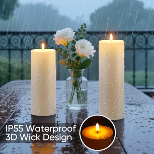 Outdoor Waterproof Flameless Pillar Candle with Remote Timer 4x12 Inches - Large Weatherproof LED Candle