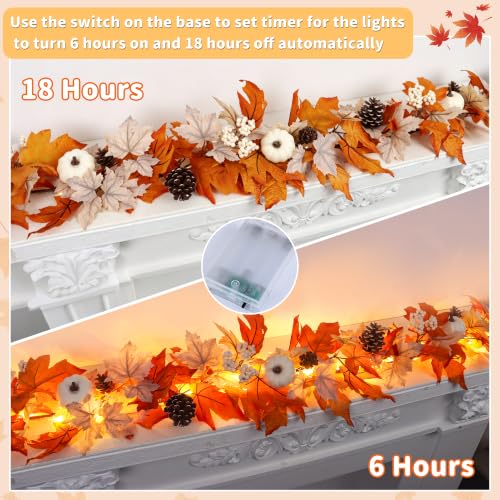 Fall Decor 6FT Lighted Autumn Garland with Timer & Pumpkins - Set A