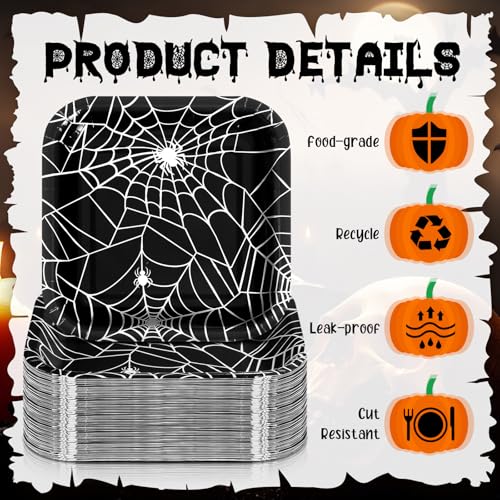 Halloween Disposable Paper Plates 7 Inch Spider Web Design - Pack of 100, Party Dinnerware