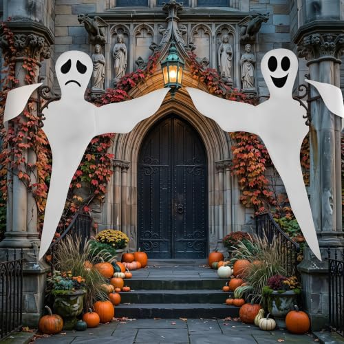 White 52-Inch Hanging Ghost Halloween Decor - Outdoor Yard Decoration, 2PCS
