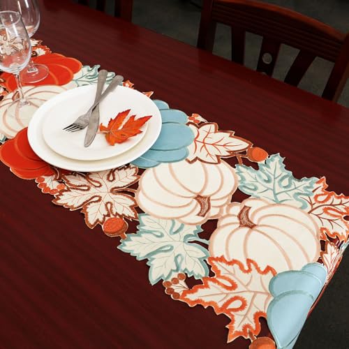 Simhomsen Embroidered Pumpkin Table Runner 14x69 Inches for Fall Thanksgiving Autumn Home Decor