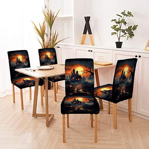 Halloween Chair Covers Set of 4 - Festive Dining Chair Decorations - Variation of Chair Cover-6 / 4