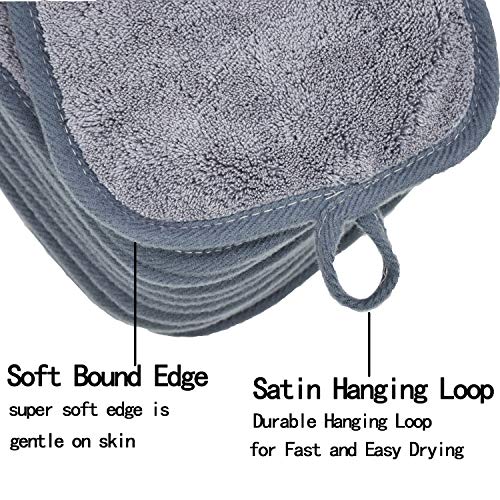 Reusable Microfiber Makeup Remover Cloths - 12 Pack Gray 8x8 Inch - Gentle Face Pads