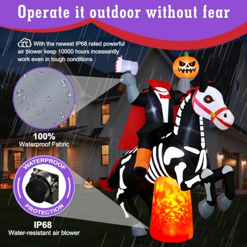 8Ft Headless Horseman Halloween Inflatable Yard Decoration - Outdoor Blow Up Halloween Decor with Lights