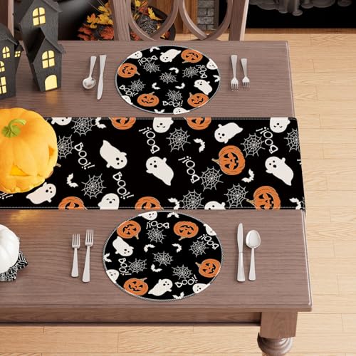 Halloween Ghost Pumpkin Round Placemats Set of 4 - 14x14 Inch Table Decor