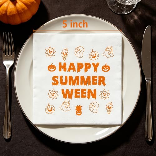 Summerween Ghost Party Napkins 50-Pack - 5x5 Inch Halloween Decorations