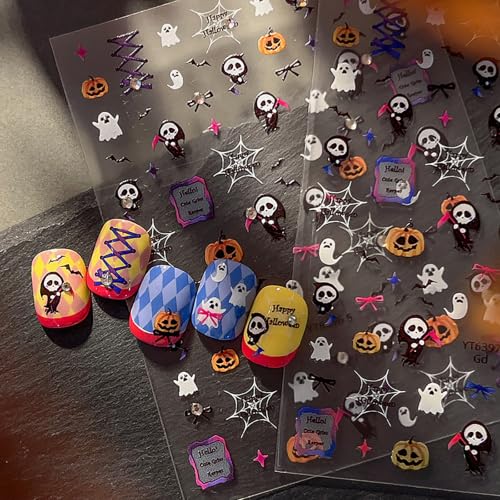 Halloween Nail Stickers for Nail Art, Ghost & Pumpkin Designs, Black Orange Variation