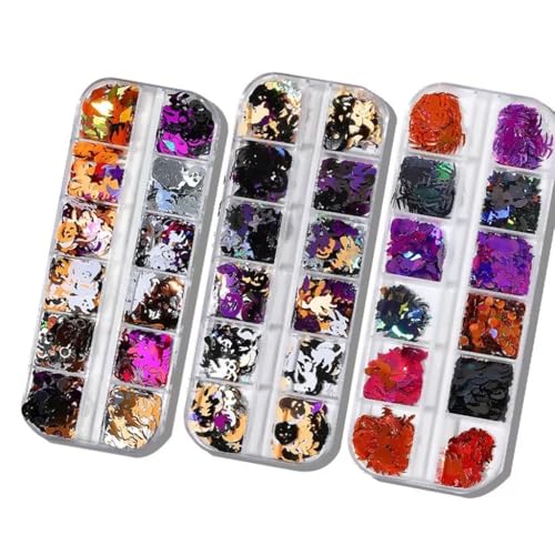 Halloween Nail Art Sequins Set - 36 Styles Ghost Spider Pumpkin Face Variation 10
