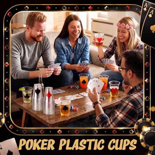 120 Pcs Halloween Playing Card & Plastic Cup Set - 12 oz Disposable Party Cups - Variation: Poker