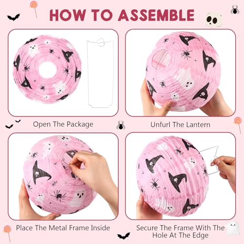 Pink Ghost Paper Lanterns 12-Pack 8-Inch Halloween Party Decorations