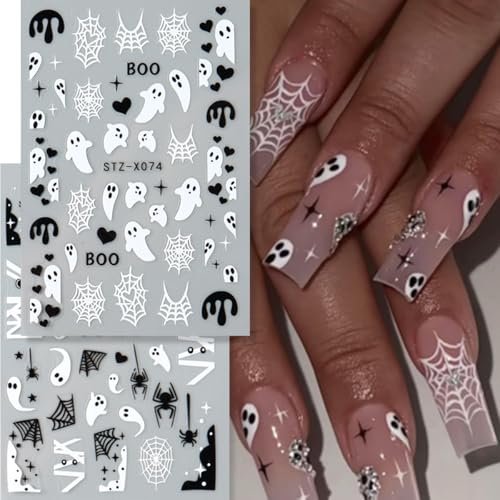 Halloween Nail Art Stickers Decals 3D Ghost Spider Web - Style9