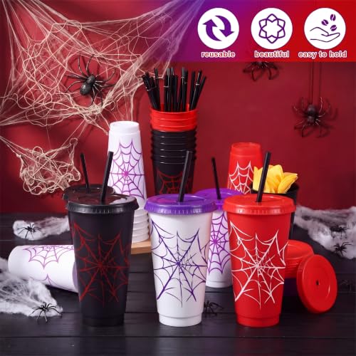 Spider Theme Plastic Party Cups 24 oz with Lids & Straws - 24 Pieces Variation of THIS listing