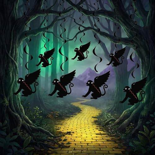 24 Pcs Wizard Monkey Hanging Decorations Garland Banner Swirl Decor - Black