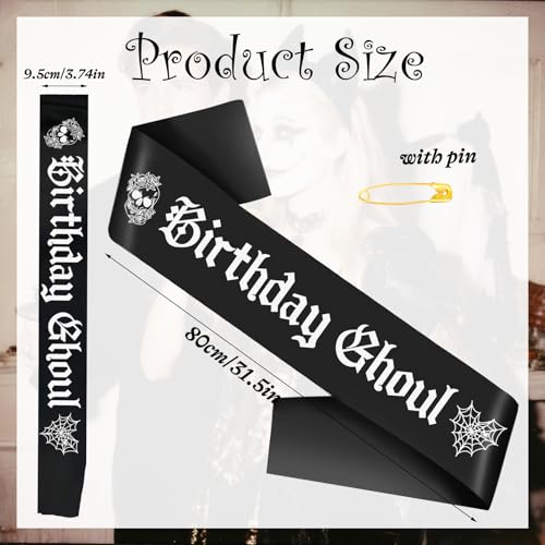 Halloween Birthday Sash with Glitter Lettering - Black Gothic Party Accessory