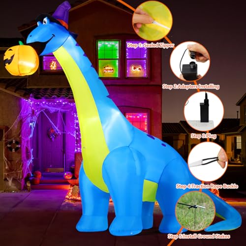 Halloween Inflatable Dinosaur Decoration - 10 FT No Shake Dino Pumpkin Yard Decor