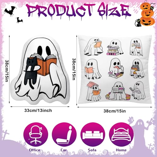 Halloween Ghost Reading Book Throw Pillows Set - Cuddly 15.7-Inch Decor
