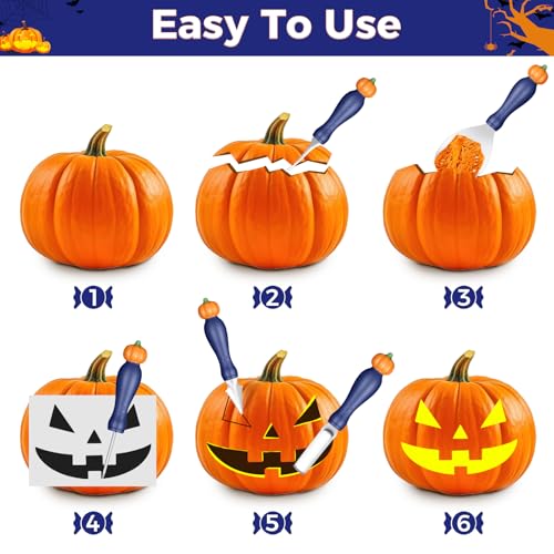 Halloween Pumpkin Carving Kit with 10 Stainless Steel Tools & Stencils - Blue