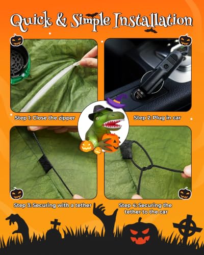 Green Trunk or Treat Car Decorations Kit with 4 LEDs - Halloween Inflatable for Vehicle