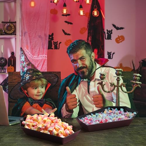 Halloween Gothic Coffin Shaped Candy Bowl Set - Black Plastic 2-Pack with Blood & Bat Prints - Castle Variation
