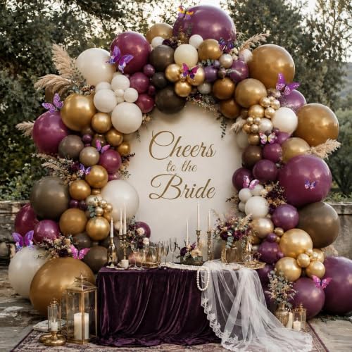 Purple Brown Double Stuffed Balloon Arch Kit with Butterfly Decor for Weddings & Parties - Variation of THIS listing