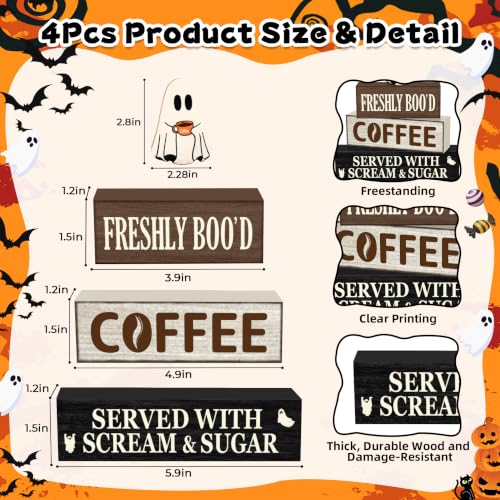 Halloween Ghost Coffee Farmhouse Decor Set - Oat Variation, Wooden Tabletop Decorations