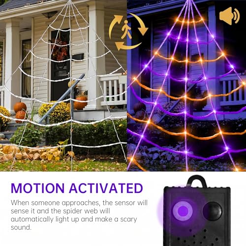 Giant 20x17 ft Halloween Spider Web with 5 ft Black Spider, Motion Sensor Lights