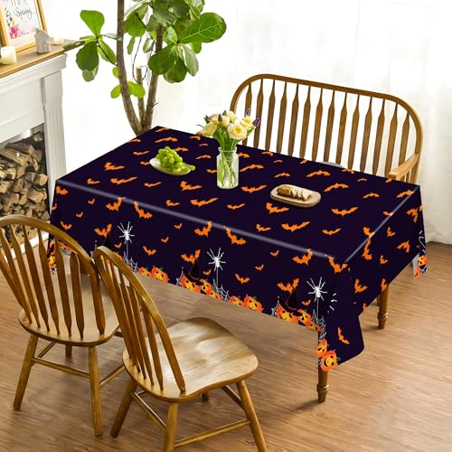 Halloween Plastic Tablecloths 54x87 Inches - Spooky Pumpkin Ghost Design, Pack of 2