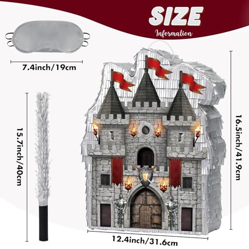 Medieval Castle Piñata with Blindfold and Bat - Knight Theme Party Accessory
