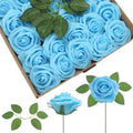 Baby Blue Realistic Roses - 50 Artificial Latex Flowers with Bendable Stems & Leaves - Wedding & DIY Decor (Variation of THIS listing: Baby Blue / 50)