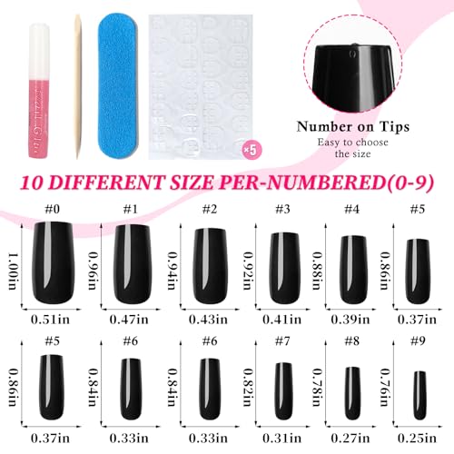 Black Square Press On Nails Medium Length 120Pcs with Glue & Tools - Variation of THIS listing