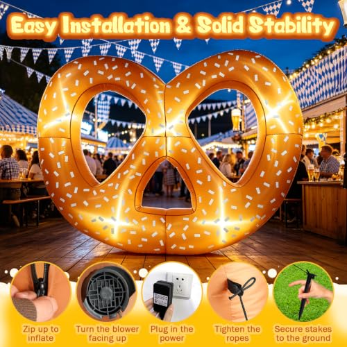 8FT Inflatable Pretzel Decoration for Oktoberfest Beer Festival Outdoor & Indoor