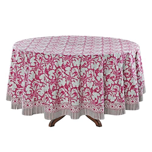 Ridhi Hand Block Print Cotton Round Tablecloth - Deep Pruce Red 60 Inch