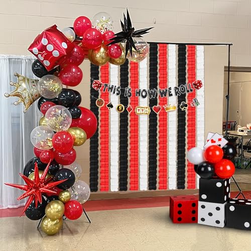 Red, Black & White Party Streamers - 12Pcs 9.8ft Hanging Paper Garlands
