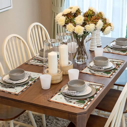 Autumn Pumpkin Buffalo Plaid Placemat Set of 4 - Fall Garden Linen Table Mats E