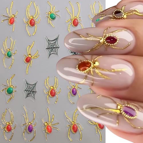 Halloween Ghost and Spider Nail Stickers - Relief Spider Variation, 5D Self-Adhesive Nail Art Decals, 2 Sheets